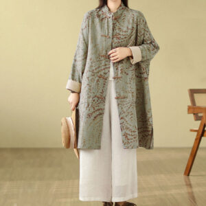 Buddha Stones Frog-button Vine Leaves Women's Coat With Pockets - DarkSeaGreen - US14，UK/AU18，EU46 (2XL) - image 0