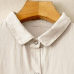 Buddha Stones Commute Long Sleeve Pure Color Button Design Lapel Cotton Midi Dress - image 4