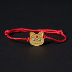 Buddha Stones 925 Sterling Silver Cat Red String Bracelet - 14-18cm - image 0