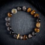 Buddha Stones Natural Silver Sheen Obsidian Tiger Eye Three-Faced Buddha Protection Bracelet - image 2