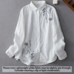 Buddha Stones Fall Dandelion Flower Buttons Long Sleeve Women's Cotton Shirt - White - US14，UK/AU18，EU46 (3XL) - image 1