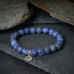 Buddha Stones 925 Sterling Silver Lotus Design Natural Sodalite Positive Beads Harmony Bracelet - image 1