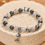 Buddha Stones Birman Cat Natural Grey Jasper Agate Bead Healing Bracelet - image 2