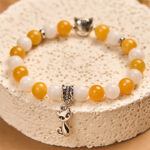 Buddha Stones Orange White Tabby Cat Yellow Chalcedony White Chalcedony Peace Bracelet - image 2