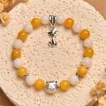 Buddha Stones Orange White Tabby Cat Yellow Chalcedony White Chalcedony Peace Bracelet - image 3