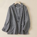 Buddha Stones Commute Plaid Pattern Women's Cotton Lapel Long Sleeve Jacket With Pockets - Small plaid - US12，UK/AU16，EU44 (2XL) - image 0