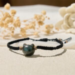 Buddha Stones Natural Labradorite Cute Cat Head Black Rope Healing Bracelet - image 2