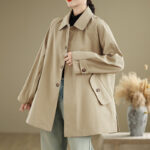 Buddha Stones Plain Patched Women's Long Sleeve Cargo Cotton Jacket With Pocket - image 13