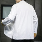 Buddha Stones Embroidered Golden Cranes Auspicious Clouds Frog-Button Cotton Linen Men's Shirt - image 4
