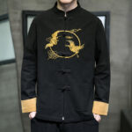 Buddha Stones Embroidered Golden Cranes Auspicious Clouds Frog-Button Cotton Linen Men's Shirt - image 20