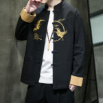 Buddha Stones Embroidered Golden Cranes Auspicious Clouds Frog-Button Cotton Linen Men's Shirt - image 19