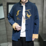 Buddha Stones Embroidered Golden Cranes Auspicious Clouds Frog-Button Cotton Linen Men's Shirt - image 27