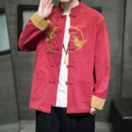 Buddha Stones Embroidered Golden Cranes Auspicious Clouds Frog-Button Cotton Linen Men's Shirt - image 33