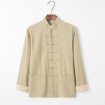 Buddha Stones Solid Long Sleeve Frog-Button Design Cotton Men's Shirt - PaleGoldenrod - US/UK/AU44，EU54 (4XL) - image 15