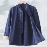 Buddha Stones Solid Long Sleeve Frog-Button Design Cotton Men's Shirt - SteelBlue - US/UK/AU44，EU54 (4XL) - image 0