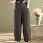 Buddha Stones Casual 7-8 Length Buttons Women's Cotton Polyester Harem Pants With Pockets - image 4