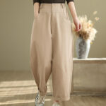 Buddha Stones Casual 7-8 Length Buttons Women's Cotton Polyester Harem Pants With Pockets - Bisque - US8-10，UK/AU12-14，EU40-42 (2XL) - image 9