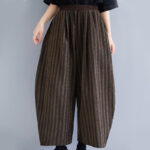 Buddha Stones Casual 7-8 Length Corduroy Stripes Women's Polyester Wide Leg Pants With Pockets - SaddleBrown - US8-10，UK/AU12-14，EU40-42 (2XL) - image 13