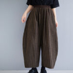 Buddha Stones Casual 7-8 Length Corduroy Stripes Women's Polyester Wide Leg Pants With Pockets - image 19