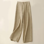 Buddha Stones Casual Plain Women's Cotton Linen Elastic Waist  Wide Leg Pants With Pockets - Wheat - US8-10，UK/AU12-14，EU40-42 (2XL) - image 5