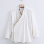 Buddha Stones Vintage Solid Long Sleeve Lace-up Design Cotton Linen Men's Shirt - White - US/UK/AU44，EU54 (4XL) - image 0