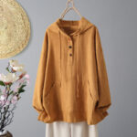 Buddha Stones Women's Plain Buttons Design Cotton Long Sleeve Hoodie With Pockets - DarkOrange - US12，UK/AU16，EU44 (2XL) - image 7