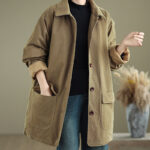 Buddha Stones Plain Lapel Buttons Design Women's Long Sleeve Quilted Cotton Jacket With Pockets - image 16