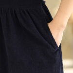 Buddha Stones Lace-Up Design Ruffled Crew Neck Cotton Corduroy Long Sleeve Midi Dress With Pockets - image 11
