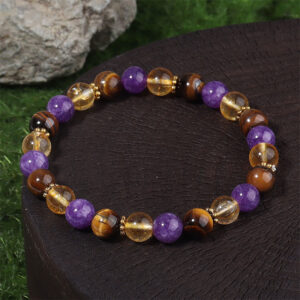 Buddha Stones Amethyst Tiger Eye Citrine Spacer Beads Healing Bracelet - Amethyst & Tiger Eye & Citrine (Wrist Circumference: 19-22cm) - image 0