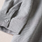 Buddha Stones Pure Color Notched Collar Drawstring Cotton Long Sleeve Midi Dress With Pockets - image 13