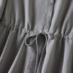 Buddha Stones Pure Color Notched Collar Drawstring Cotton Long Sleeve Midi Dress With Pockets - image 10