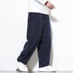 Buddha Stones Drawstring Solid Color Tapered Design Cotton Corduroy Men's Harem Pants With Pockets - image 7