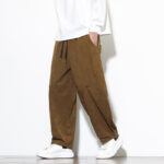 Buddha Stones Drawstring Solid Color Tapered Design Cotton Corduroy Men's Harem Pants With Pockets - image 34