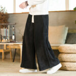 Buddha Stones Commute Plain Drawstring Men's Wide Leg Cotton Corduroy Pants With Pockets - image 4