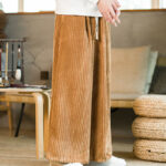 Buddha Stones Commute Plain Drawstring Men's Wide Leg Cotton Corduroy Pants With Pockets - image 10