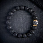 Buddha Stones Natural Lava Rock Buddha Face Support Bracelet - 20cm - image 0
