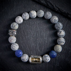 Buddha Stones Natural Grey Jasper Sodalite Om Mani Padme Hum Buddha Face Healing Bracelet - 20cm - image 0