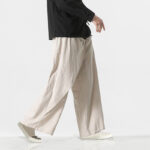 Buddha Stones Asymmetrical Patched Design Plain Men's Cotton Pants With Pockets - image 24