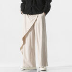 Buddha Stones Asymmetrical Patched Design Plain Men's Cotton Pants With Pockets - image 25