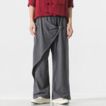 Buddha Stones Asymmetrical Patched Design Plain Men's Cotton Pants With Pockets - image 6