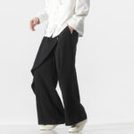 Buddha Stones Asymmetrical Patched Design Plain Men's Cotton Pants With Pockets - image 12