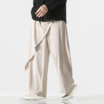 Buddha Stones Asymmetrical Patched Design Plain Men's Cotton Pants With Pockets - image 20