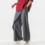 Buddha Stones Asymmetrical Patched Design Plain Men's Cotton Pants With Pockets - image 2