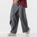 Buddha Stones Asymmetrical Patched Design Plain Men's Cotton Pants With Pockets - image 0