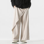 Buddha Stones Asymmetrical Patched Design Plain Men's Cotton Pants With Pockets - image 28