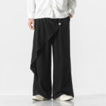 Buddha Stones Asymmetrical Patched Design Plain Men's Cotton Pants With Pockets - image 17