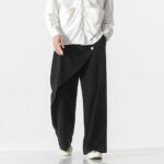 Buddha Stones Asymmetrical Patched Design Plain Men's Cotton Pants With Pockets - image 16