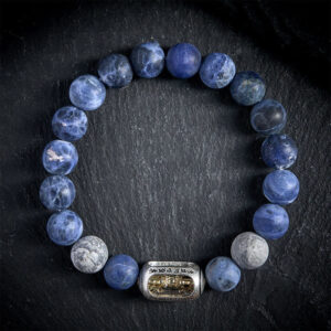 Buddha Stones Natural Sodalite Grey Jasper Om Mani Padme Hum Harmony Bracelet - 20cm - image 0