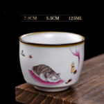 Buddha Stones Cute Lying Cat Branches Teacup Kung Fu Tea Cup With Gift Box - Lying Cat & Blanket 7cm*5.5cm*125ml - image 17