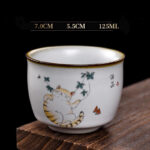 Buddha Stones Cute Lying Cat Branches Teacup Kung Fu Tea Cup With Gift Box - Lying Cat & Leaves 7cm*5.5cm*125ml - image 18